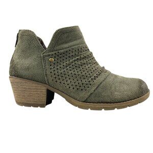 Earth Origins Women's Size 8 WIDE Amanda Green Suede Laser Cut Zip Ankle Boots